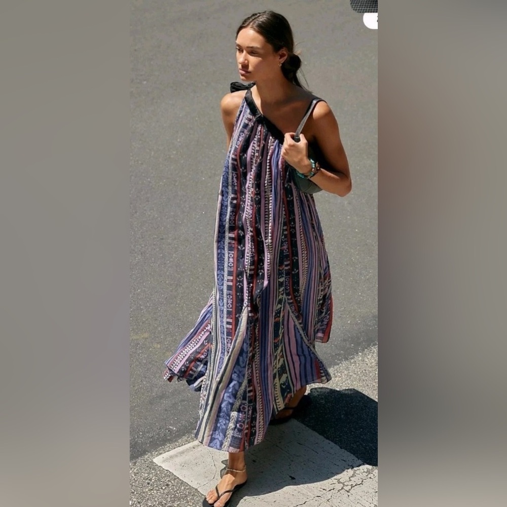 Free People Multicolor Striped One-Shoulder Midi Dress